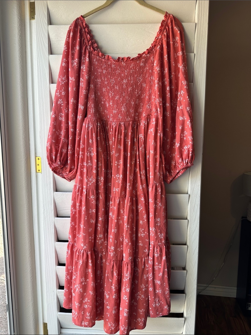 Torrid Smocked Long Sleeve Tier Skirt Floral Boho Vintage Plus Size Dress 0 XL